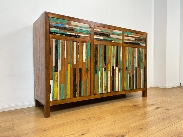 Boatwood by WMK I Einzigartiges Sideboard mit Schubladen I Handgefertigtes Unikat aus altem Bootsholz I Teakholz massiv I Kommode Schrank Anrichte Wäschekommode Schubladenkommode Berlin Bayern Kiel