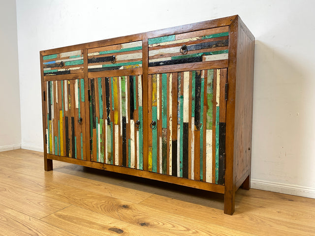 Boatwood by WMK I Einzigartiges Sideboard mit Schubladen I Handgefertigtes Unikat aus altem Bootsholz I Teakholz massiv I Kommode Schrank Anrichte Wäschekommode Schubladenkommode Berlin Bayern Kiel