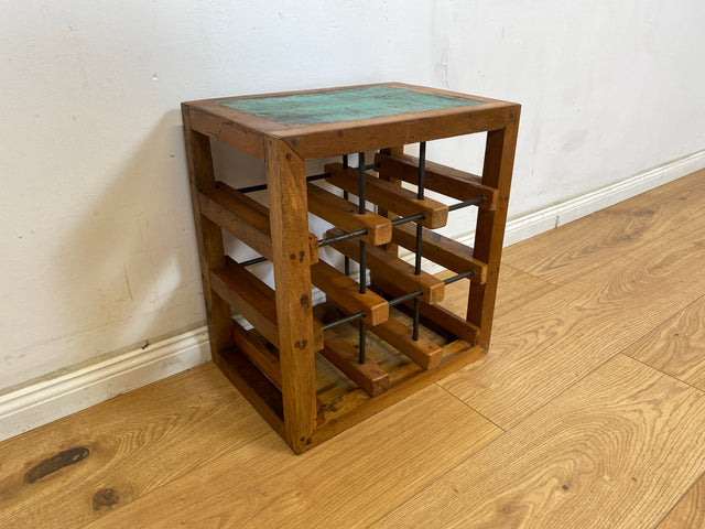 WMK 1/5 Unique wine rack for 9 bottles made of old boat wood, a handmade unique piece made of solid teak # Wine box bottle rack side table storage stool flower table wine rack teak