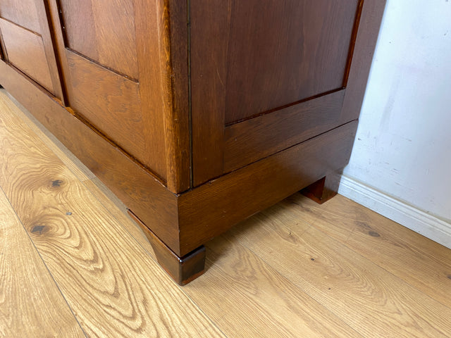 WMK Besonders schöner und gut erhaltener antiker Kleiderschrank aus Vollholz mit Messing Beschlägen # 3-türiger Schrank Schlafzimmerschrank Wäscheschrank Dielenschrank Wardrobe Jugendstil Vintage