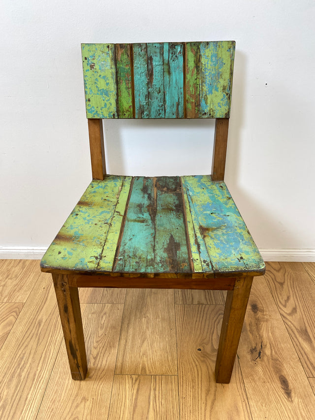 Boatwood by WMK # 1/4Einzigartiger und sehr robuster Stuhl aus altem Bootsholz mit original Bootsfarben, ein handgefertigtes Unikat aus massivem Teakholz # Esszimmerstuhl Küchenstuhl Holzstuhl Chair