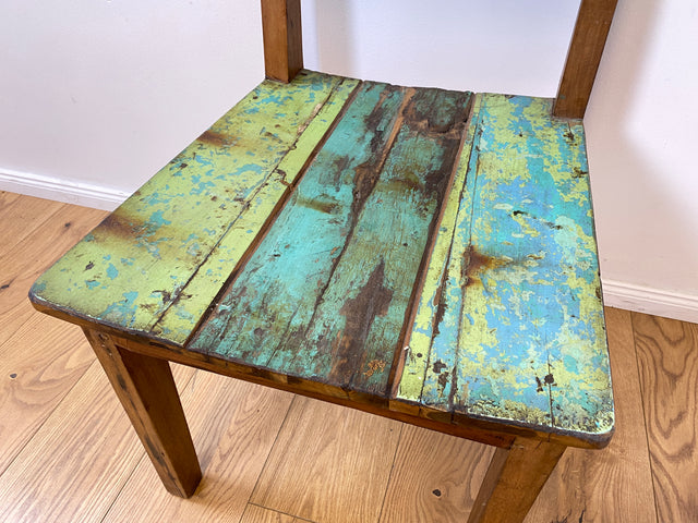 Boatwood by WMK # 1/4Einzigartiger und sehr robuster Stuhl aus altem Bootsholz mit original Bootsfarben, ein handgefertigtes Unikat aus massivem Teakholz # Esszimmerstuhl Küchenstuhl Holzstuhl Chair