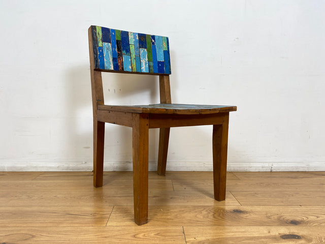 Boatwood by WMK # 1/4Einzigartiger und sehr robuster Stuhl aus altem Bootsholz mit original Bootsfarben, ein handgefertigtes Unikat aus massivem Teakholz # Esszimmerstuhl Küchenstuhl Holzstuhl Chair