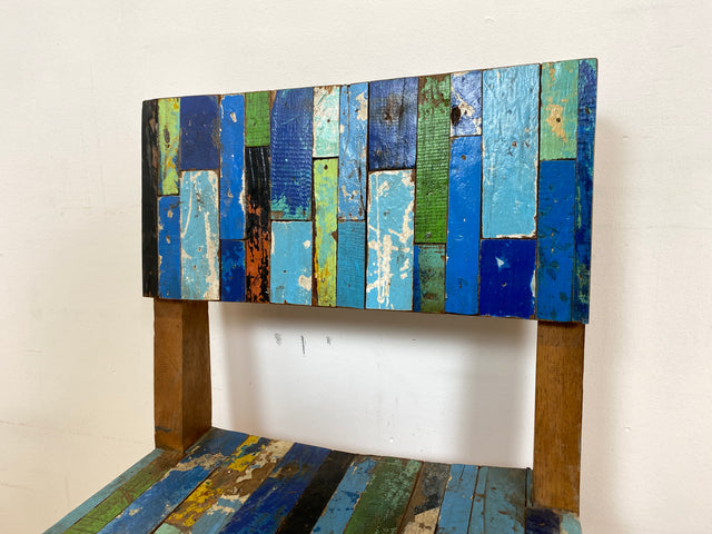 Boatwood by WMK # 1/4Einzigartiger und sehr robuster Stuhl aus altem Bootsholz mit original Bootsfarben, ein handgefertigtes Unikat aus massivem Teakholz # Esszimmerstuhl Küchenstuhl Holzstuhl Chair