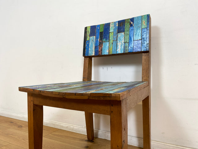 Boatwood by WMK # 1/4Einzigartiger und sehr robuster Stuhl aus altem Bootsholz mit original Bootsfarben, ein handgefertigtes Unikat aus massivem Teakholz # Esszimmerstuhl Küchenstuhl Holzstuhl Chair