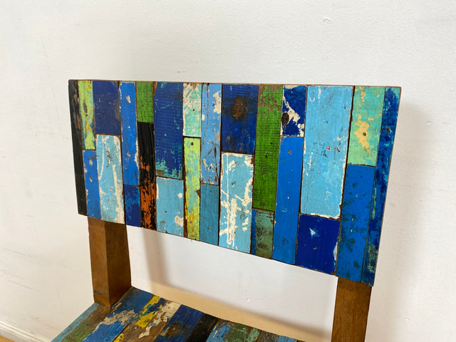 Boatwood by WMK # 1/4Einzigartiger und sehr robuster Stuhl aus altem Bootsholz mit original Bootsfarben, ein handgefertigtes Unikat aus massivem Teakholz # Esszimmerstuhl Küchenstuhl Holzstuhl Chair