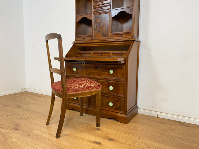 WMK Schöner & hochwertiger Vintage Schreibschrank aus vollem Holz im englischen Stil mit Schubladen & Regalaufsatz # Sekretär Aufsatzsekretär Regal Bücherregal Bücherschrank Kommode Schubladenkommode