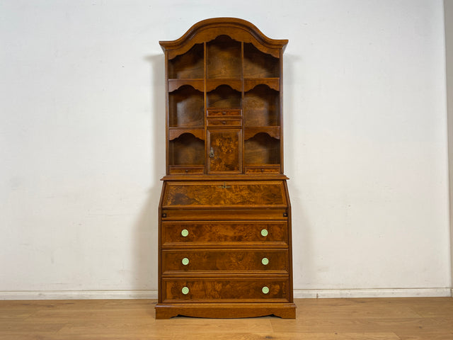 WMK Schöner & hochwertiger Vintage Schreibschrank aus vollem Holz im englischen Stil mit Schubladen & Regalaufsatz # Sekretär Aufsatzsekretär Regal Bücherregal Bücherschrank Kommode Schubladenkommode