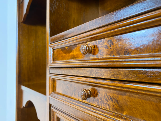 WMK Schöner & hochwertiger Vintage Schreibschrank aus vollem Holz im englischen Stil mit Schubladen & Regalaufsatz # Sekretär Aufsatzsekretär Regal Bücherregal Bücherschrank Kommode Schubladenkommode