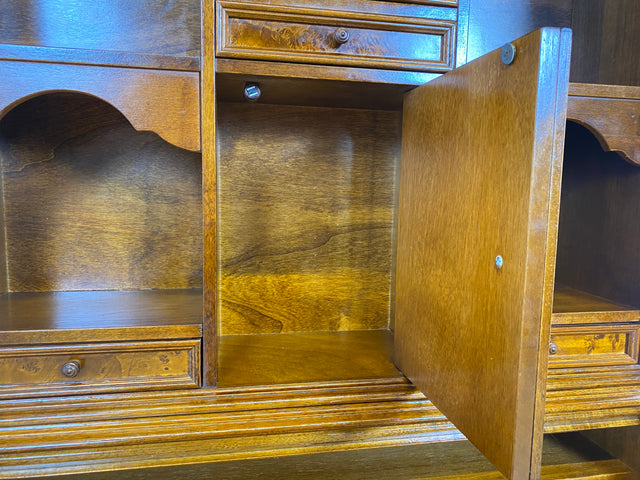 WMK Schöner & hochwertiger Vintage Schreibschrank aus vollem Holz im englischen Stil mit Schubladen & Regalaufsatz # Sekretär Aufsatzsekretär Regal Bücherregal Bücherschrank Kommode Schubladenkommode