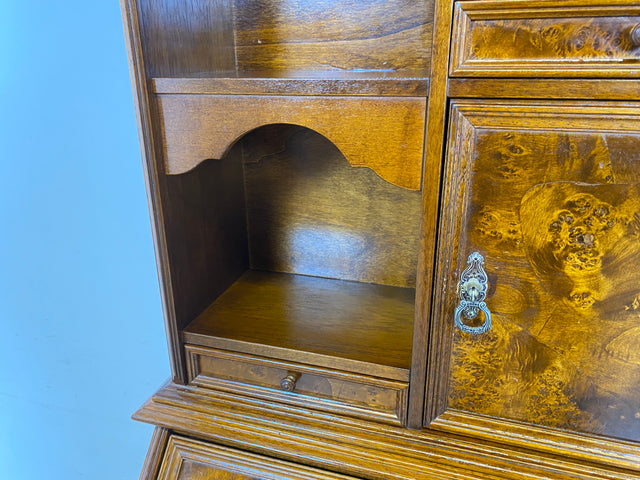 WMK Schöner & hochwertiger Vintage Schreibschrank aus vollem Holz im englischen Stil mit Schubladen & Regalaufsatz # Sekretär Aufsatzsekretär Regal Bücherregal Bücherschrank Kommode Schubladenkommode