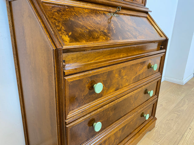 WMK Schöner & hochwertiger Vintage Schreibschrank aus vollem Holz im englischen Stil mit Schubladen & Regalaufsatz # Sekretär Aufsatzsekretär Regal Bücherregal Bücherschrank Kommode Schubladenkommode