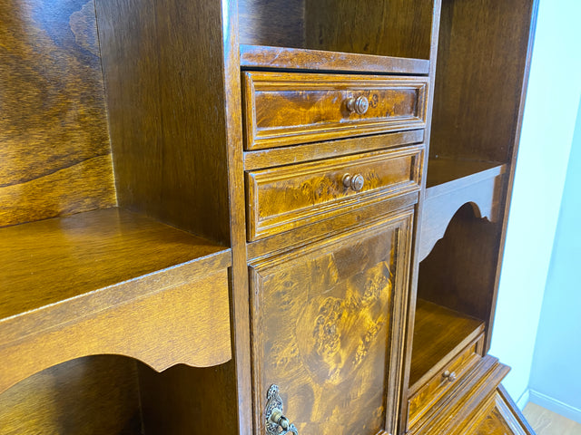 WMK Schöner & hochwertiger Vintage Schreibschrank aus vollem Holz im englischen Stil mit Schubladen & Regalaufsatz # Sekretär Aufsatzsekretär Regal Bücherregal Bücherschrank Kommode Schubladenkommode