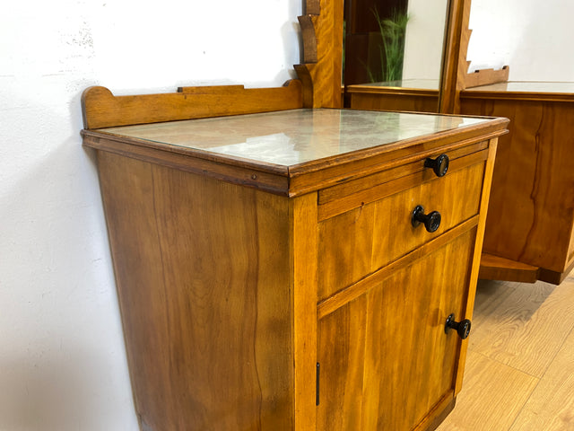 WMK Wunderschöne, detailreiche und gut erhaltene antike Spiegelkommode aus vollem Holz mit originalem Ganzkörperspiegel # Frisierkommode Schminkkommode Schminktisch Kommode Garderobe Art Deco Vintage