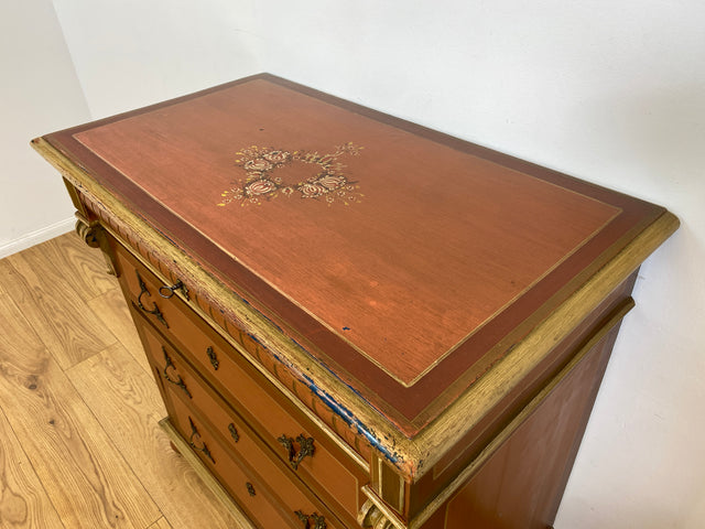 WMK I Imposante handbemalte antike Kommode aus vollem Holz mit Schubladen, Messinggriffen I Bauernkommode Wäschekommode Schubladenkommode Wickelkommode Schrank Anrichte Vintage Berlin Bonn Regensburg