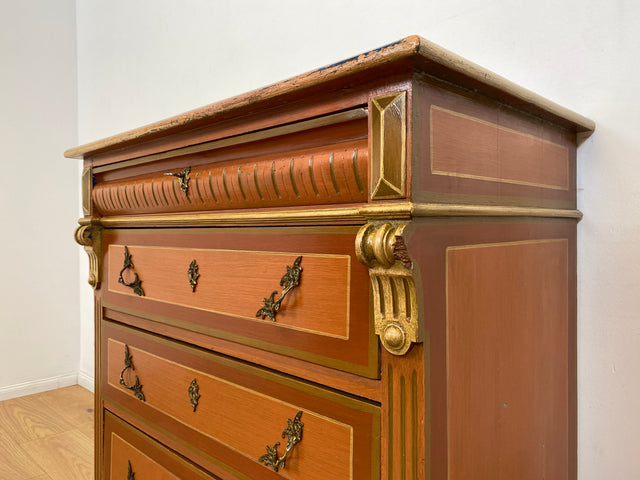 WMK I Imposante handbemalte antike Kommode aus vollem Holz mit Schubladen, Messinggriffen I Bauernkommode Wäschekommode Schubladenkommode Wickelkommode Schrank Anrichte Vintage Berlin Bonn Regensburg