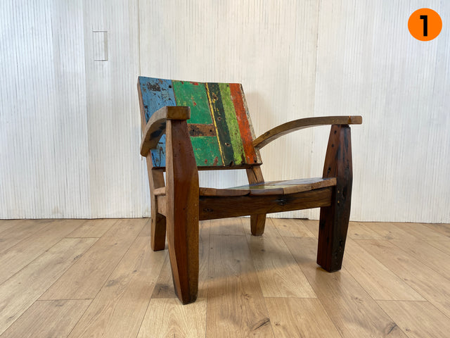 Boatwood by WMK # 1/4 Formschöner und robuster Sessel aus altem Bootsholz, ein handgefertigtes Unikat aus massivem Teakholz # Holzsessel Lesesessel Clubsessel Armchair Gartenmöbel Balkonmöbel Gastro