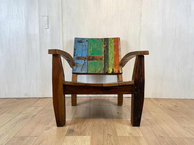 Boatwood by WMK # 1/4 Elegant and robust armchair made of old boat wood, a handmade unique piece made of solid teak # Wooden armchair Reading armchair Club armchair Armchair Garden furniture Balcony furniture Gastro