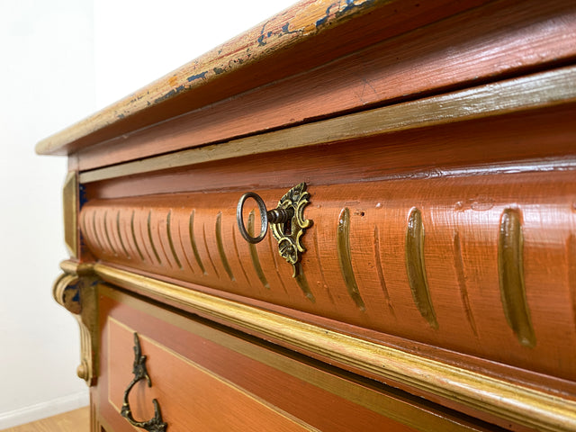 WMK I Imposante handbemalte antike Kommode aus vollem Holz mit Schubladen, Messinggriffen I Bauernkommode Wäschekommode Schubladenkommode Wickelkommode Schrank Anrichte Vintage Berlin Bonn Regensburg