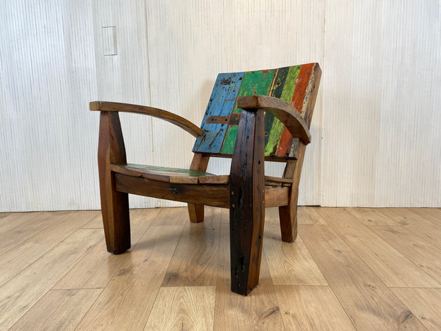 Boatwood by WMK # 1/4 Formschöner und robuster Sessel aus altem Bootsholz, ein handgefertigtes Unikat aus massivem Teakholz # Holzsessel Lesesessel Clubsessel Armchair Gartenmöbel Balkonmöbel Gastro