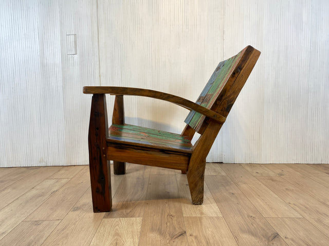 Boatwood by WMK # 1/3 Formschöner und robuster Sessel aus altem Bootsholz, ein handgefertigtes Unikat aus massivem Teakholz # Holzsessel Lesesessel Clubsessel Armchair Gartenmöbel Balkonmöbel Gastro