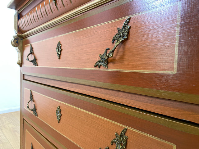 WMK I Imposante handbemalte antike Kommode aus vollem Holz mit Schubladen, Messinggriffen I Bauernkommode Wäschekommode Schubladenkommode Wickelkommode Schrank Anrichte Vintage Berlin Bonn Regensburg