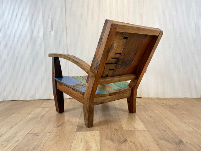 Boatwood by WMK # 1/4 Formschöner und robuster Sessel aus altem Bootsholz, ein handgefertigtes Unikat aus massivem Teakholz # Holzsessel Lesesessel Clubsessel Armchair Gartenmöbel Balkonmöbel Gastro