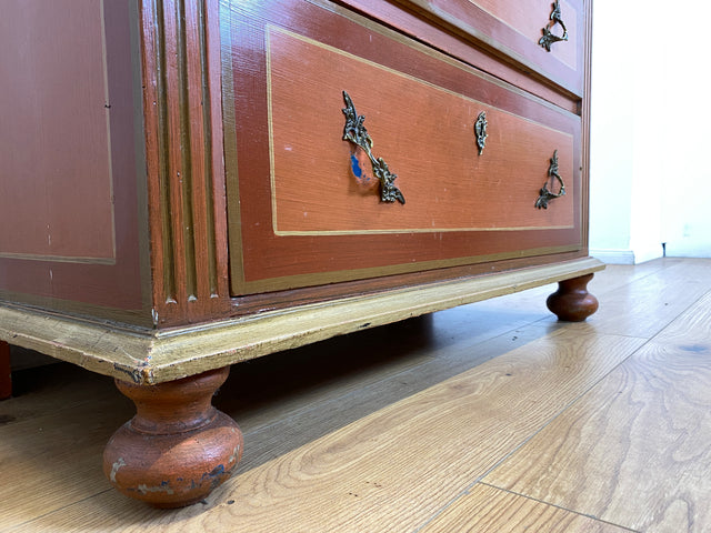 WMK I Imposante handbemalte antike Kommode aus vollem Holz mit Schubladen, Messinggriffen I Bauernkommode Wäschekommode Schubladenkommode Wickelkommode Schrank Anrichte Vintage Berlin Bonn Regensburg