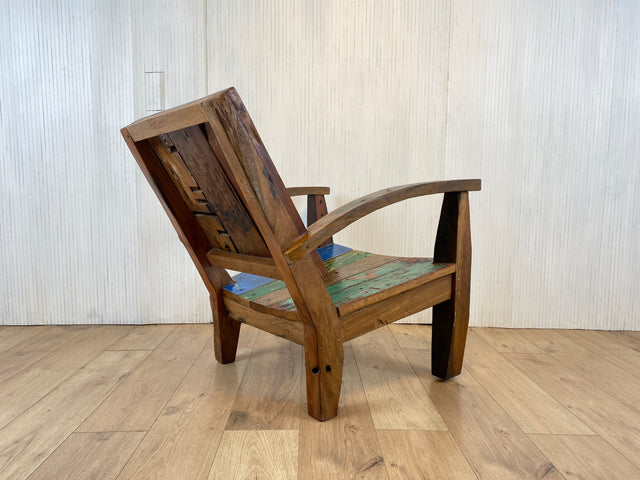 Boatwood by WMK # 1/3 Formschöner und robuster Sessel aus altem Bootsholz, ein handgefertigtes Unikat aus massivem Teakholz # Holzsessel Lesesessel Clubsessel Armchair Gartenmöbel Balkonmöbel Gastro