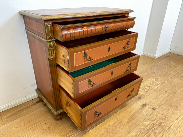WMK I Imposante handbemalte antike Kommode aus vollem Holz mit Schubladen, Messinggriffen I Bauernkommode Wäschekommode Schubladenkommode Wickelkommode Schrank Anrichte Vintage Berlin Bonn Regensburg