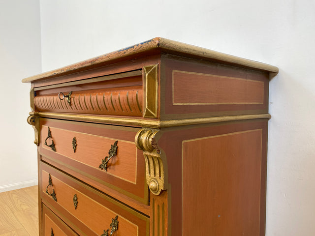 WMK I Imposante handbemalte antike Kommode aus vollem Holz mit Schubladen, Messinggriffen I Bauernkommode Wäschekommode Schubladenkommode Wickelkommode Schrank Anrichte Vintage Berlin Bonn Regensburg