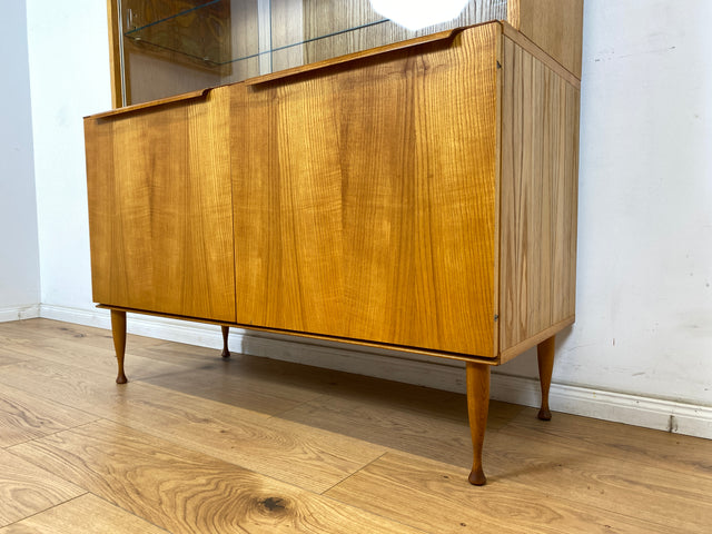 WMK Schöne & gut erhaltene Mid-Century Vitrine in Esche von VEB Bad Liebenwerda aus 1966, baugleich mit VEB Hellerau # Highboard Schubladenkommode Geschirrschrank Sideboard Kommode 60er DDR Vintage