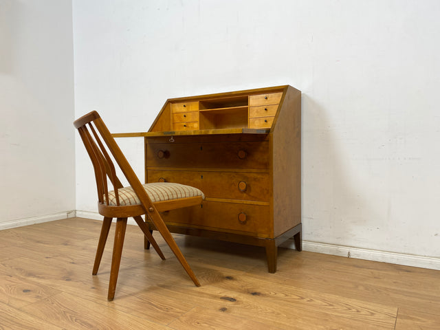 WMK Schöner und praktischer Mid-Century Sekretär aus vollem Holz mit stabiler aufklappbarer Schreibplatte # Schreibschrank Schreibtisch Kommode Schubladenkommode Wäschekommode Desk Vintage 50er 60er