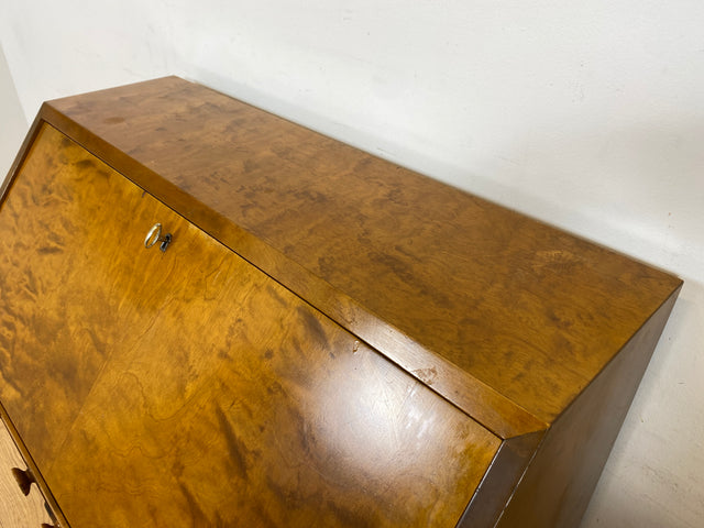 WMK Schöner und praktischer Mid-Century Sekretär aus vollem Holz mit stabiler aufklappbarer Schreibplatte # Schreibschrank Schreibtisch Kommode Schubladenkommode Wäschekommode Desk Vintage 50er 60er