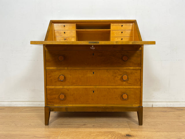 WMK Schöner und praktischer Mid-Century Sekretär aus vollem Holz mit stabiler aufklappbarer Schreibplatte # Schreibschrank Schreibtisch Kommode Schubladenkommode Wäschekommode Desk Vintage 50er 60er