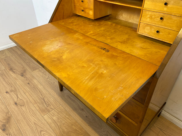 WMK Schöner und praktischer Mid-Century Sekretär aus vollem Holz mit stabiler aufklappbarer Schreibplatte # Schreibschrank Schreibtisch Kommode Schubladenkommode Wäschekommode Desk Vintage 50er 60er