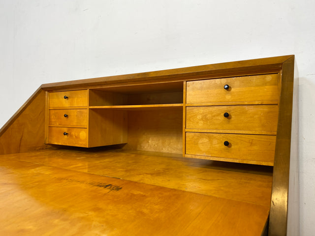 WMK Schöner und praktischer Mid-Century Sekretär aus vollem Holz mit stabiler aufklappbarer Schreibplatte # Schreibschrank Schreibtisch Kommode Schubladenkommode Wäschekommode Desk Vintage 50er 60er