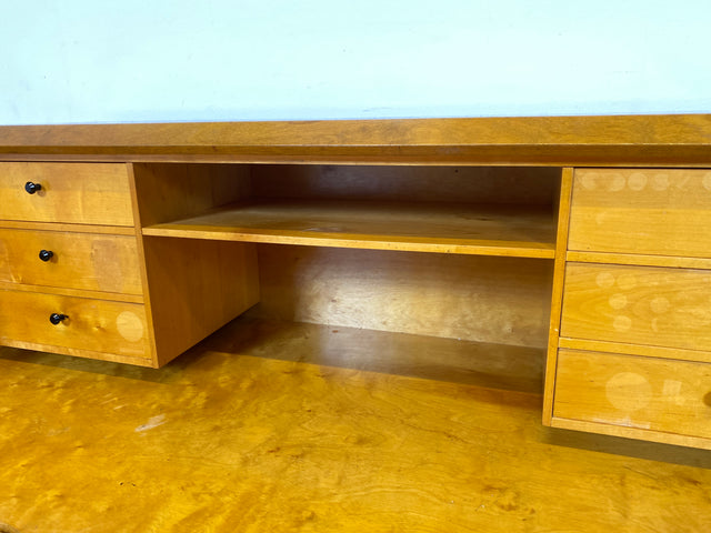 WMK Schöner und praktischer Mid-Century Sekretär aus vollem Holz mit stabiler aufklappbarer Schreibplatte # Schreibschrank Schreibtisch Kommode Schubladenkommode Wäschekommode Desk Vintage 50er 60er