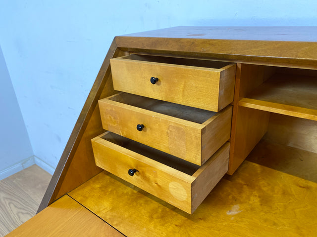 WMK Schöner und praktischer Mid-Century Sekretär aus vollem Holz mit stabiler aufklappbarer Schreibplatte # Schreibschrank Schreibtisch Kommode Schubladenkommode Wäschekommode Desk Vintage 50er 60er