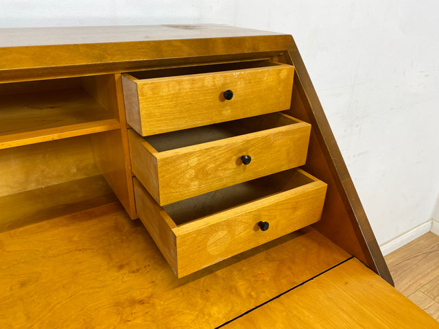 WMK Schöner und praktischer Mid-Century Sekretär aus vollem Holz mit stabiler aufklappbarer Schreibplatte # Schreibschrank Schreibtisch Kommode Schubladenkommode Wäschekommode Desk Vintage 50er 60er