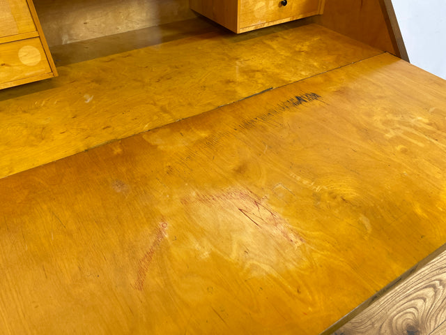 WMK Schöner und praktischer Mid-Century Sekretär aus vollem Holz mit stabiler aufklappbarer Schreibplatte # Schreibschrank Schreibtisch Kommode Schubladenkommode Wäschekommode Desk Vintage 50er 60er