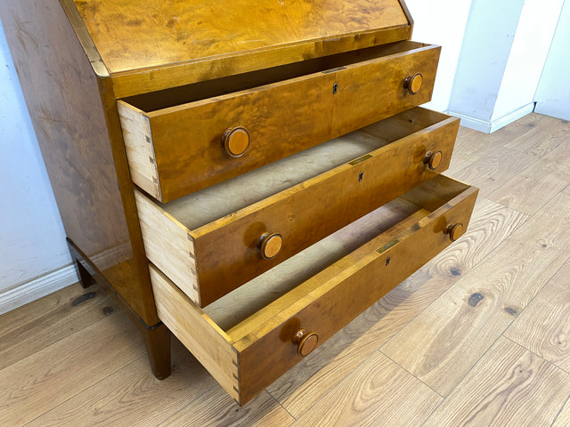 WMK Schöner und praktischer Mid-Century Sekretär aus vollem Holz mit stabiler aufklappbarer Schreibplatte # Schreibschrank Schreibtisch Kommode Schubladenkommode Wäschekommode Desk Vintage 50er 60er