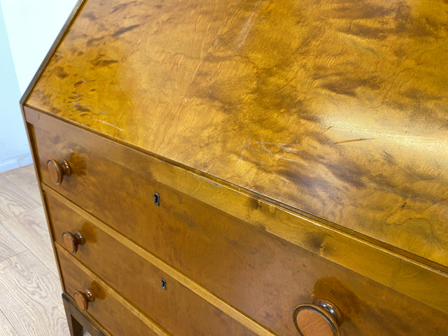 WMK Schöner und praktischer Mid-Century Sekretär aus vollem Holz mit stabiler aufklappbarer Schreibplatte # Schreibschrank Schreibtisch Kommode Schubladenkommode Wäschekommode Desk Vintage 50er 60er