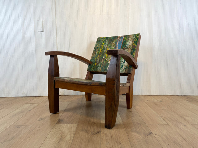 Boatwood by WMK # 1/4 Formschöner und robuster Sessel aus altem Bootsholz, ein handgefertigtes Unikat aus massivem Teakholz # Holzsessel Lesesessel Clubsessel Armchair Gartenmöbel Balkonmöbel Gastro