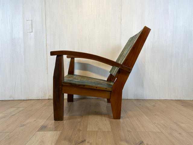 Boatwood by WMK # 1/4 Formschöner und robuster Sessel aus altem Bootsholz, ein handgefertigtes Unikat aus massivem Teakholz # Holzsessel Lesesessel Clubsessel Armchair Gartenmöbel Balkonmöbel Gastro