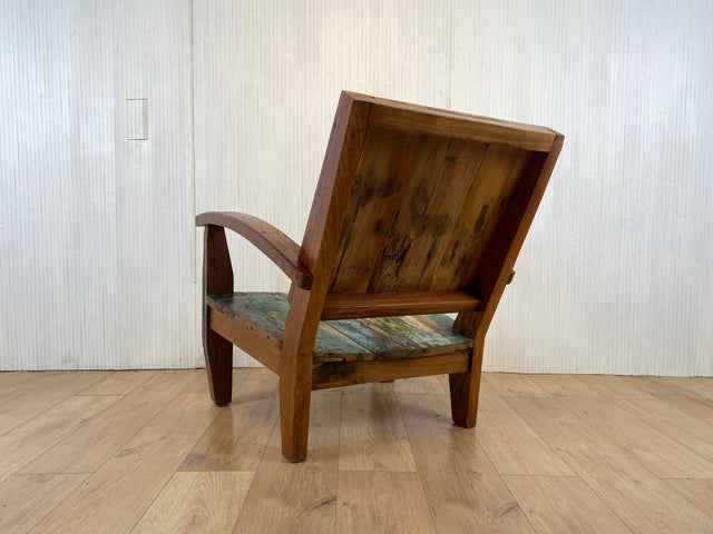 Boatwood by WMK # 1/4 Formschöner und robuster Sessel aus altem Bootsholz, ein handgefertigtes Unikat aus massivem Teakholz # Holzsessel Lesesessel Clubsessel Armchair Gartenmöbel Balkonmöbel Gastro