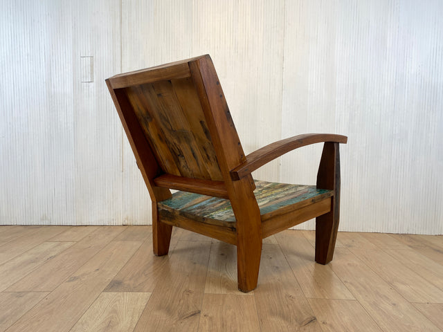 Boatwood by WMK # 1/4 Formschöner und robuster Sessel aus altem Bootsholz, ein handgefertigtes Unikat aus massivem Teakholz # Holzsessel Lesesessel Clubsessel Armchair Gartenmöbel Balkonmöbel Gastro