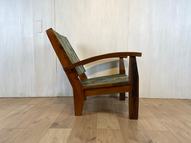 Boatwood by WMK # 1/4 Formschöner und robuster Sessel aus altem Bootsholz, ein handgefertigtes Unikat aus massivem Teakholz # Holzsessel Lesesessel Clubsessel Armchair Gartenmöbel Balkonmöbel Gastro