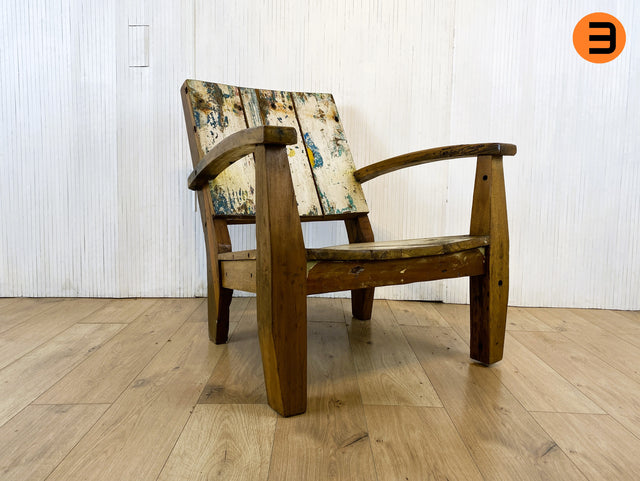 Boatwood by WMK # 1/3 Formschöner und robuster Sessel aus altem Bootsholz, ein handgefertigtes Unikat aus massivem Teakholz # Holzsessel Lesesessel Clubsessel Armchair Gartenmöbel Balkonmöbel Gastro