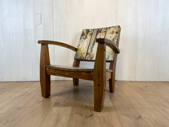 Boatwood by WMK # 1/4 Formschöner und robuster Sessel aus altem Bootsholz, ein handgefertigtes Unikat aus massivem Teakholz # Holzsessel Lesesessel Clubsessel Armchair Gartenmöbel Balkonmöbel Gastro